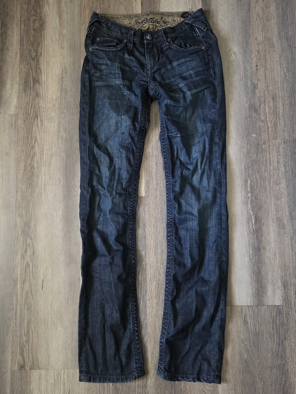 Stitch's Black Label Denim Dark Wash Bootcut Jeans Flap Pocket Low Rise Sz 26